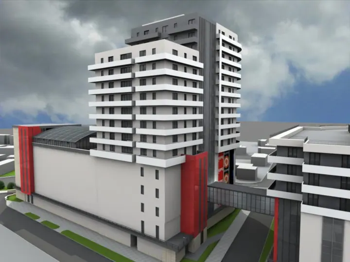 Turn de locuințe și centru comercial, randare 3D 4
