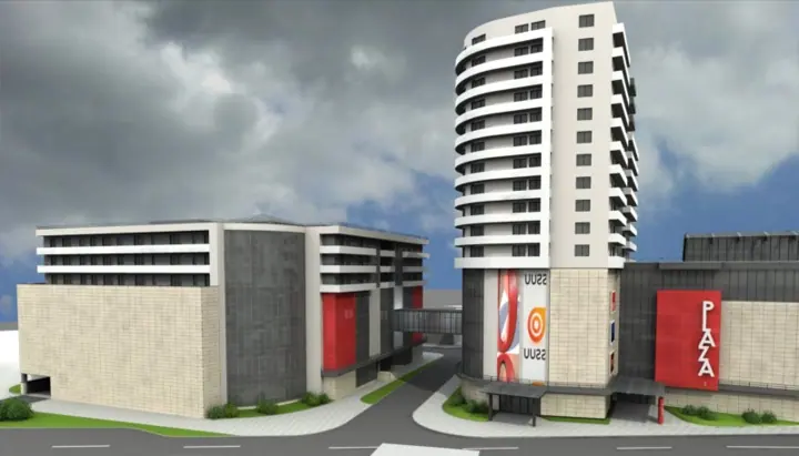 Turn de locuințe și centru comercial, randare 3D 5