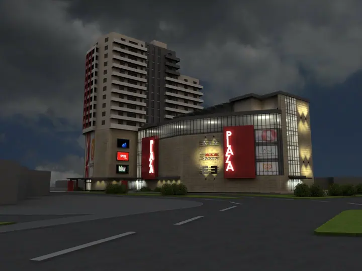 Turn de locuințe și centru comercial, randare 3D 6