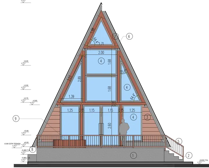 Casă de vacanță tip A-frame, planșă din proiect